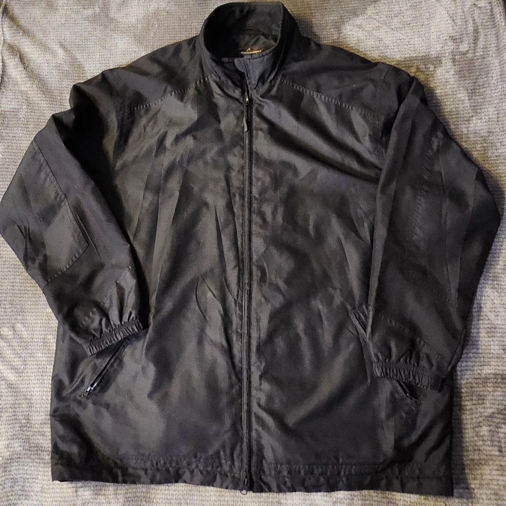 Greg Norman Mens Wind-breaker, Black, Sz XL, Fleece Collar, Drawstring Waist